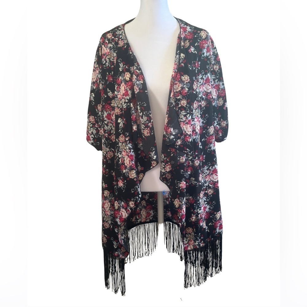 Floral Fringe Open Cardigan